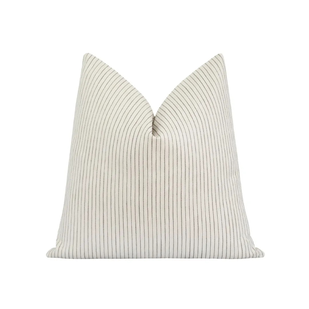 Medium Gray Stripe Pillow Cover • Subtle Textured Woven Jacquard Striped Throw Pillow • Neutr... | Etsy (US)