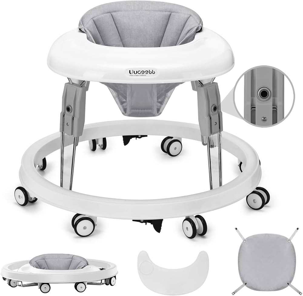 One-Touch Folding Baby Walker, Anti-Roll 8-Wheel Round Chassis, 7-Speed Height Adjustment, with L... | Amazon (US)