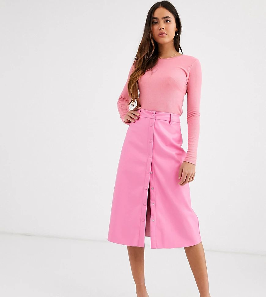 Glamorous button front midi skirt in soft faux leather-Pink | ASOS (Global)
