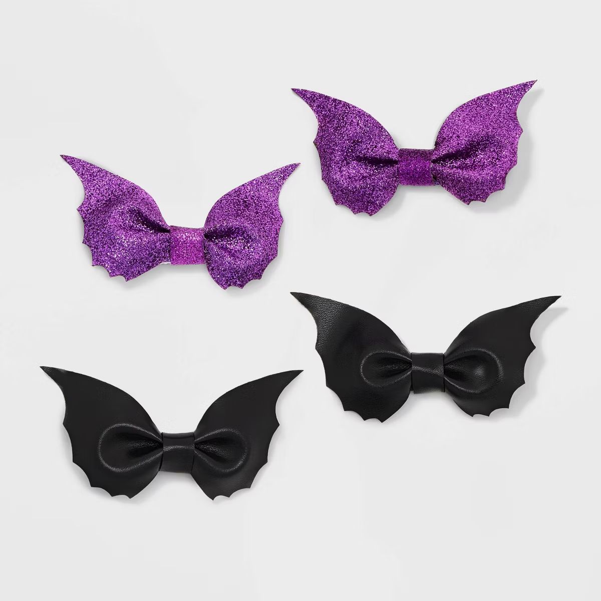 Halloween Hair Leather and Glitter Bat Hair Clip Set 4pc - Black/Purple | Target