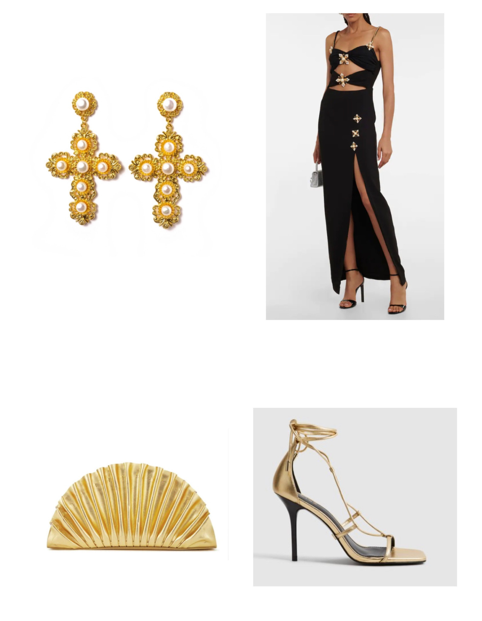 Festive Look- Major Versace vibes with gold cross earrings, gold fan clutch and gold sandals ⚡️

#LTKeurope #LTKHoliday #LTKSeasonal