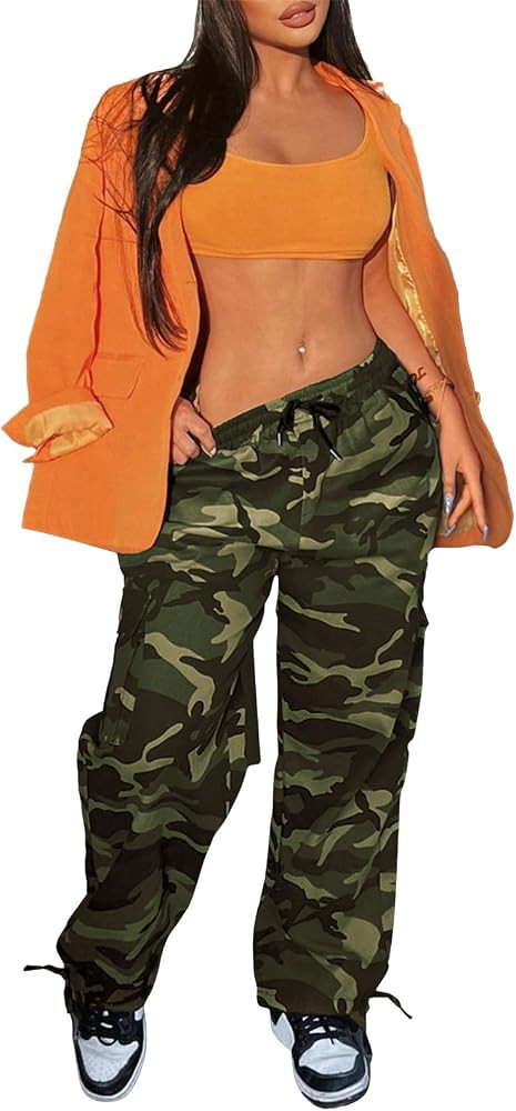 Camo Cargo Pants for Women,Womens Drawstring Elastic Waist Cargo Pants with Pocket,Baggy Camoufla... | Amazon (US)