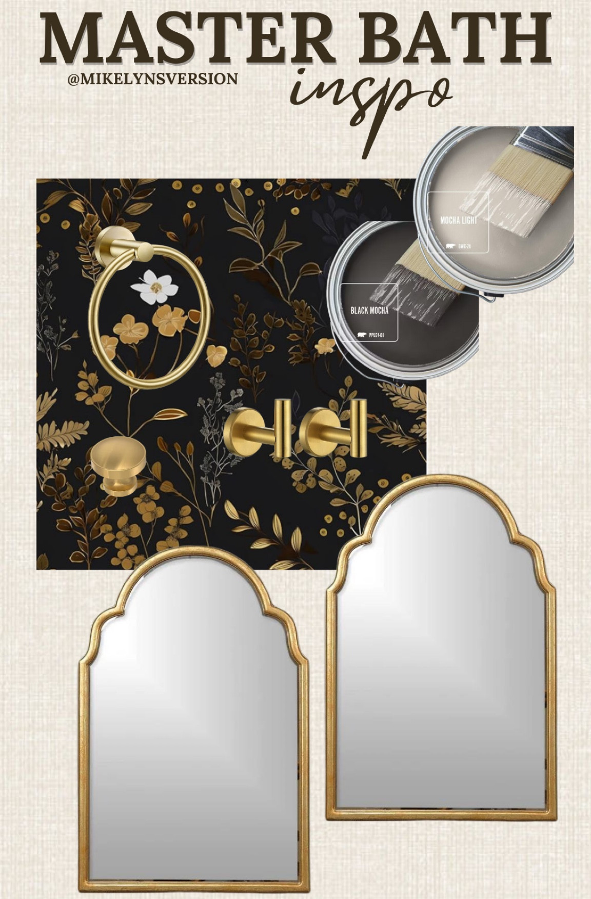 Quick and easy bathroom update! 

Peel and stick wallpaper, floral wallpaper, gold mirror, gold knobs, gold bathroom fixtures, master bathroom update, renter friendly 

#LTKHome #LTKStyleTip