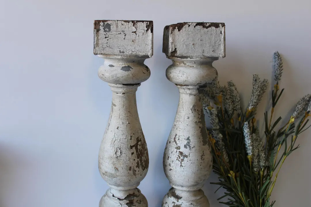2 Antique Chunky Wood Spindles 18 Inch Chippy White Posts Table Legs Balusters Architectural Salv... | Etsy (US)