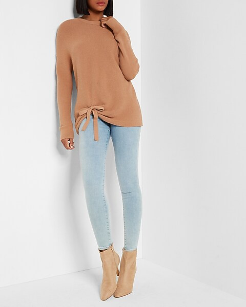 Ribbed Tie Hem Tunic Sweater | Express