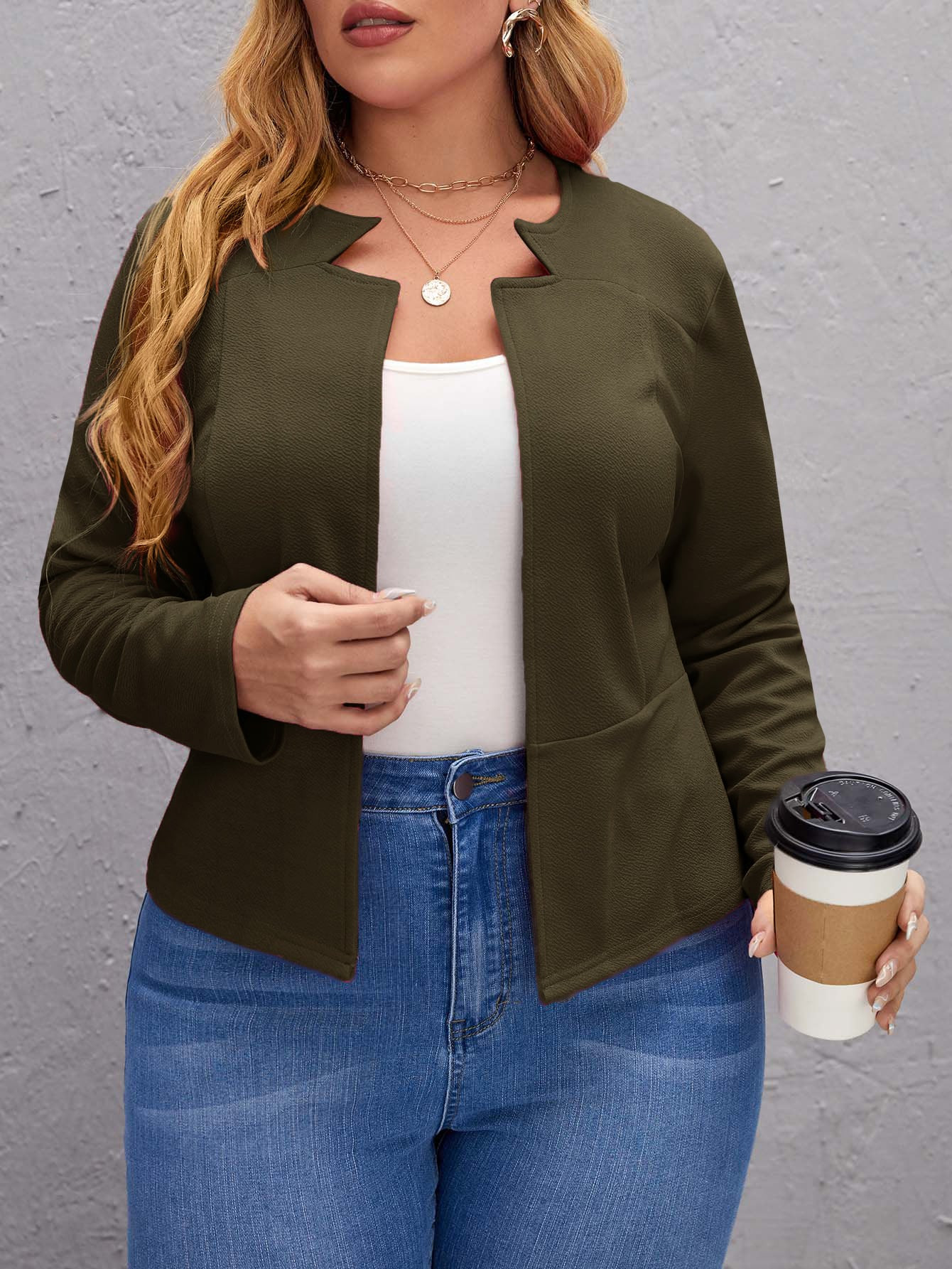 Plus Notched Open Front Jacket | SHEIN