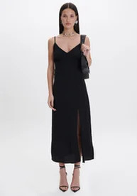 Vestido Preto My Favorite Things Slip Midi com Fenda | ZZ Mall (BR)