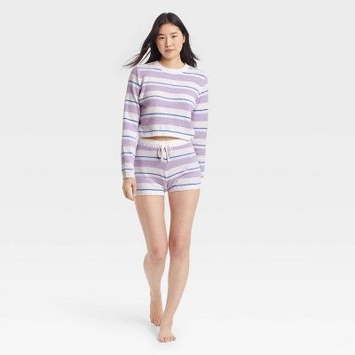Women&#39;s Striped Chenille Lounge Shorts - Colsie&#8482; Purple S | Target