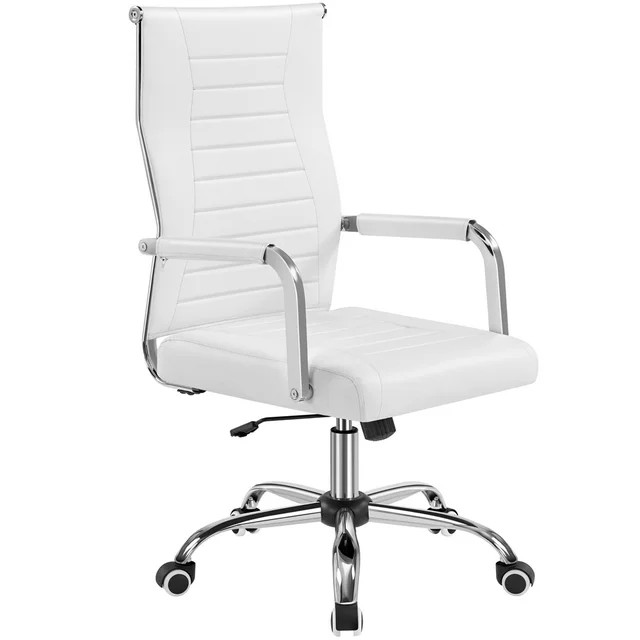 Smile Mart Modern Faux Leather Office Desk Chair with Mid-back for Home Office, White - Walmart.c... | Walmart (US)