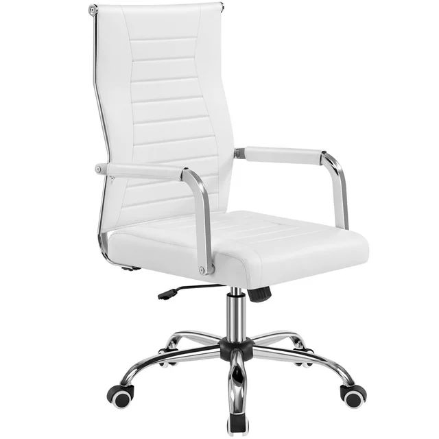Smile Mart Modern Faux Leather Office Desk Chair with Mid-back for Home Office, White - Walmart.c... | Walmart (US)
