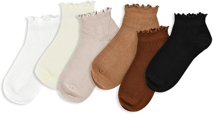 FYC 6 Pairs of Ruffle Socks Women, Cute Lace Ruffle Ankle Socks, Soft Breathable Socks for Daily ... | Amazon (US)