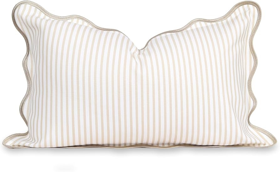 Hofdeco Premium Coastal Patio Indoor Outdoor Scalloped Lumbar Pillow Cover Only, 12"x20" Water Re... | Amazon (US)