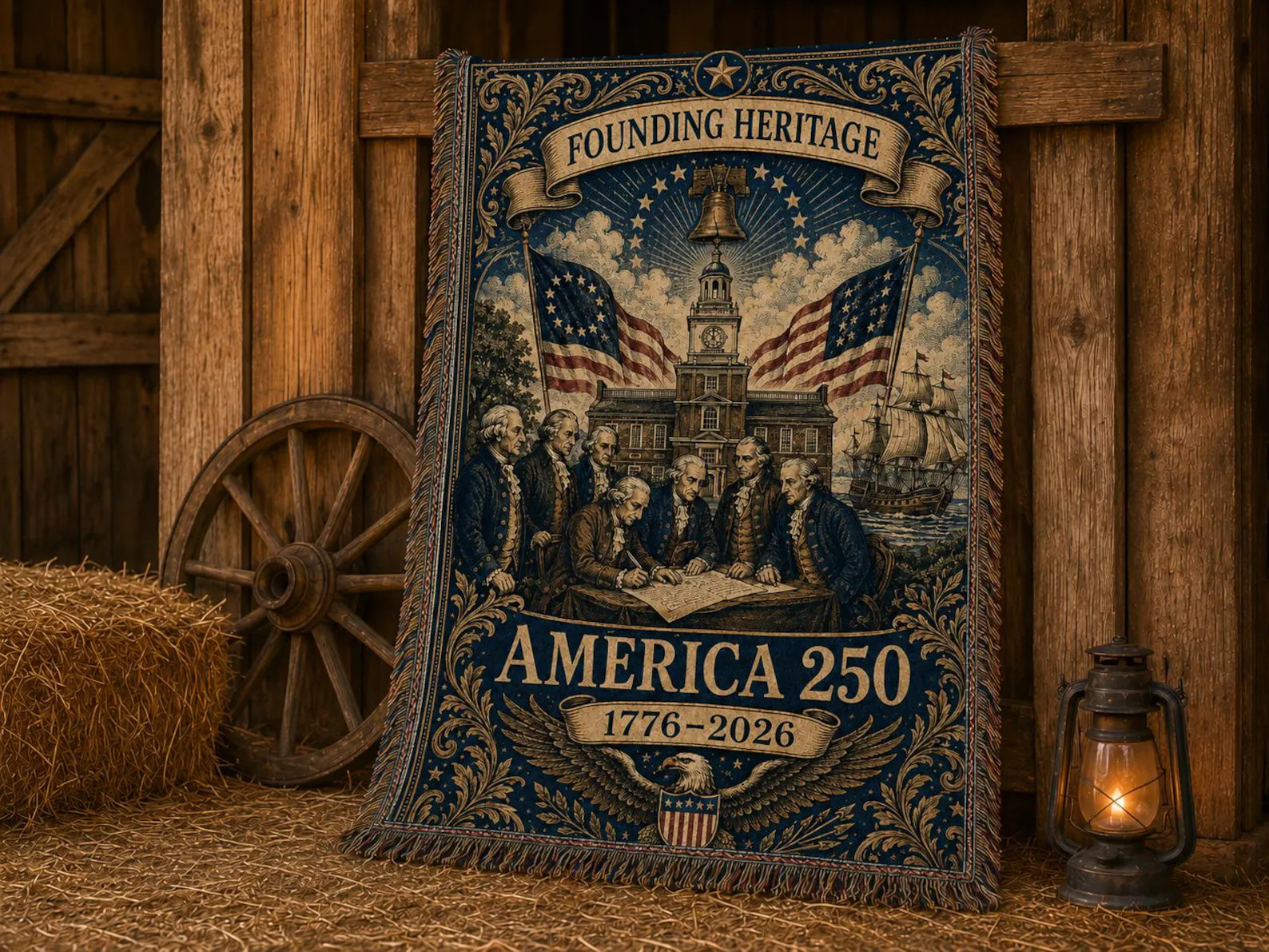 America 250 Woven Blanket, Farmhouse Style Throw, Heirloom Cotton Throw, Patriotic Americana Cott... | Etsy (Global)