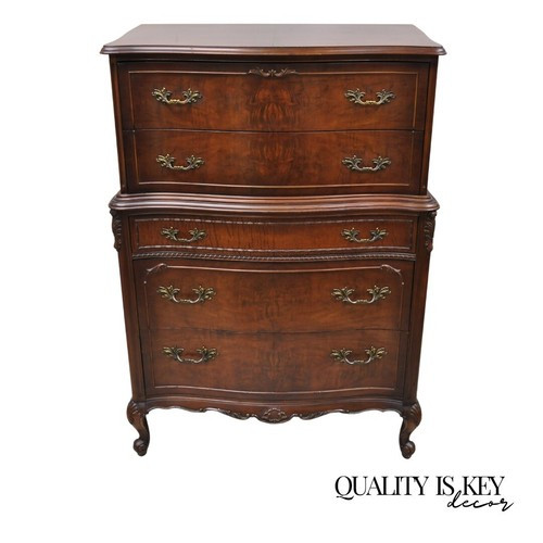 Vintage French Provincial Style Walnut Tall Chest Dresser Highboy Chest on Chest  | eBay | eBay US