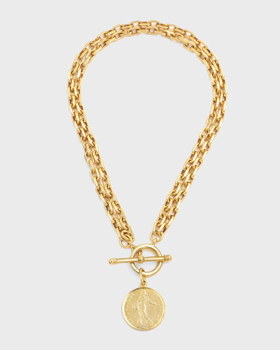 24K Gold Electroplate 2-Row Chain Necklace with Coin Pendant | Neiman Marcus