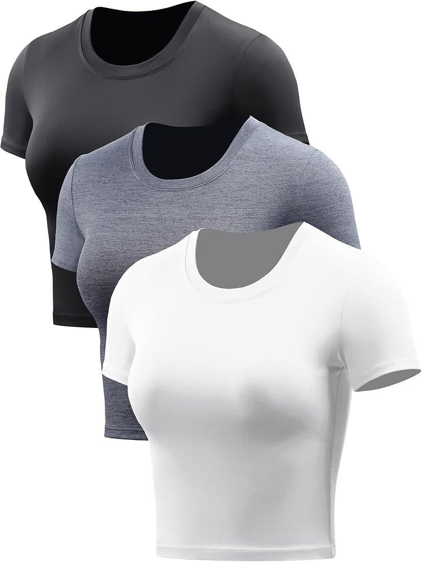 Workout Crop Tops Women Racerback Dry Fit Athletic Shirts Short Sleeve 3 Piecese | Amazon (US)
