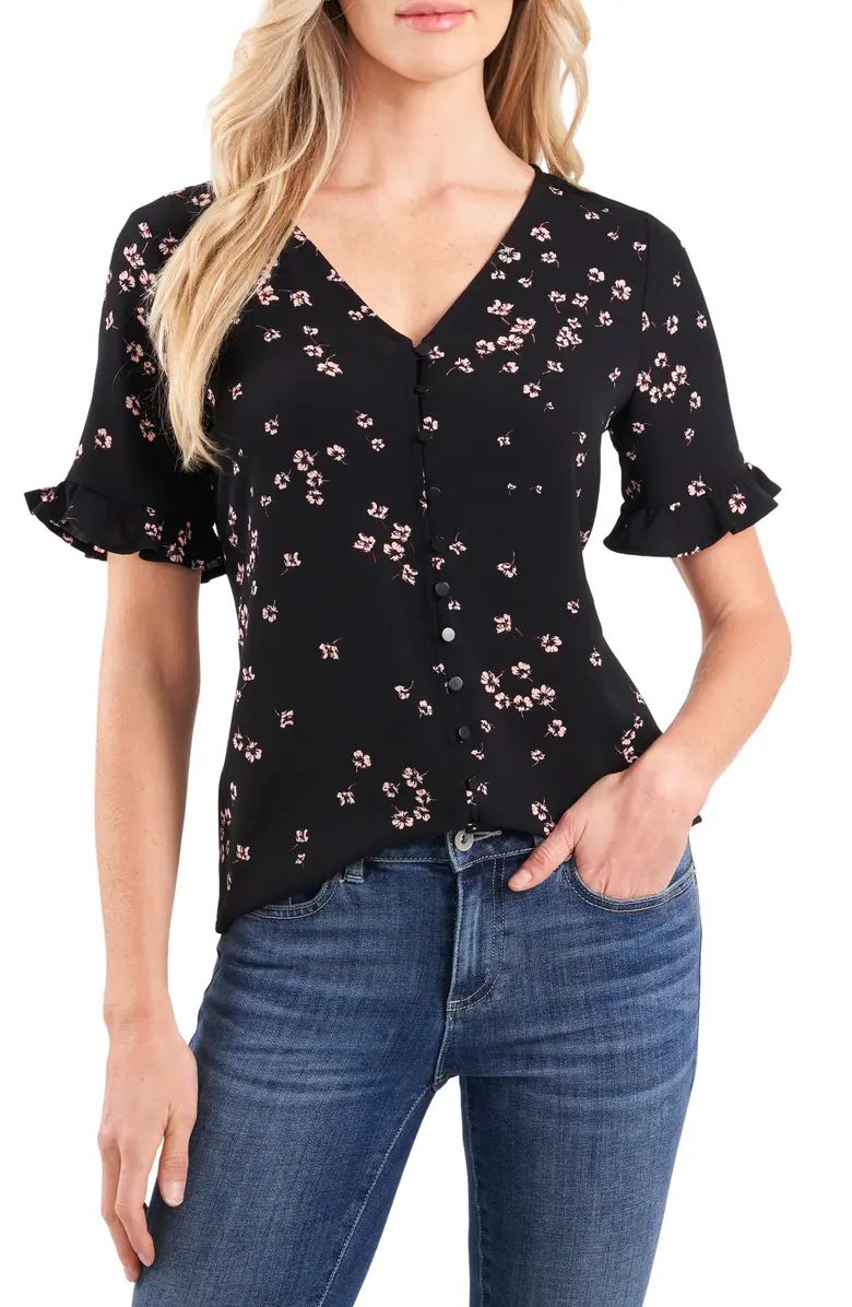 CeCe Cascading Floret Ruffle Sleeve Crepe Blouse | Nordstrom | Nordstrom