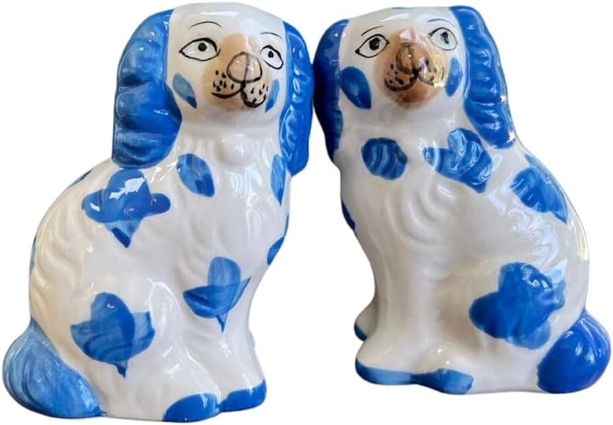 Staffordshire Dogs Chinoiserie Decor Blue Decorative Salt Pepper Shakers Set - Hand-Painted Ceram... | Amazon (US)