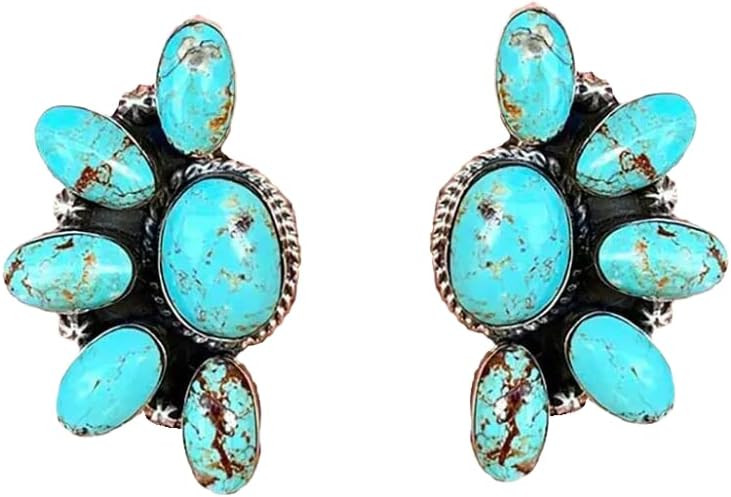 Western Earrings Boho Turquoise Oval Drop Dangle Earrings for Women Beaded Western Flower Teardrop Earrings Vintage Ethnic Alloy Pendant Jewelry Gift | Amazon (US)