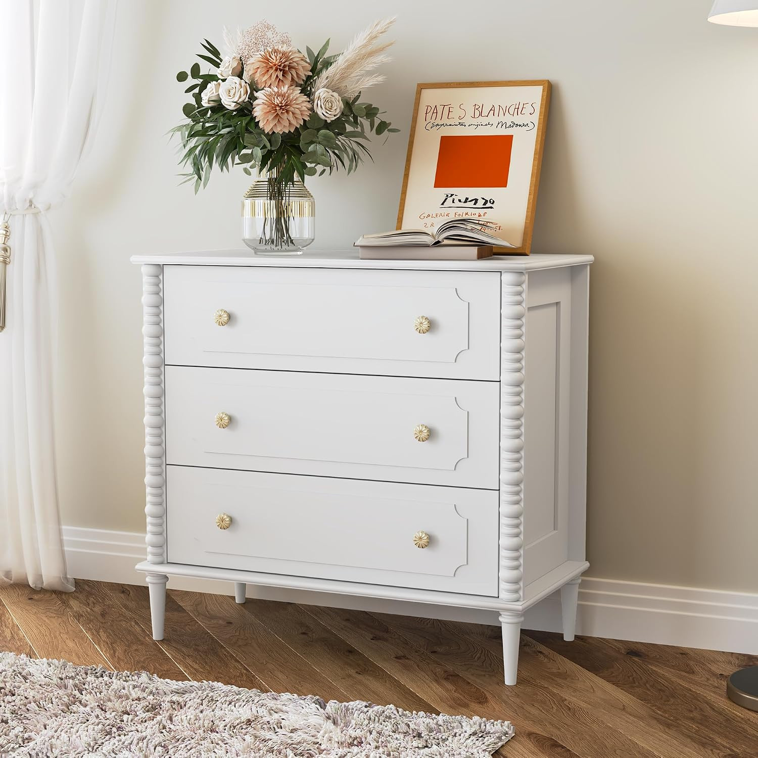 3 Drawer Dresser for Bedroom, 32" Wide Chest of Drawers, White | Amazon (US)
