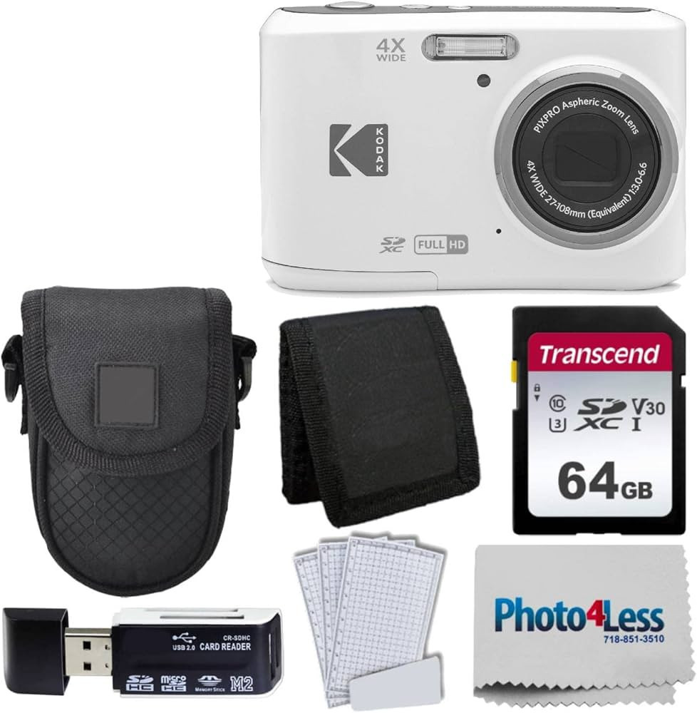 Kodak PIXPRO FZ45 Digital Camera + Black Point & Shoot Camera Case + Transcend 64GB SD Memory Card + Tri-fold Memory Card Wallet + Hi-Speed SD USB Card Reader + More! (White) | Amazon (US)