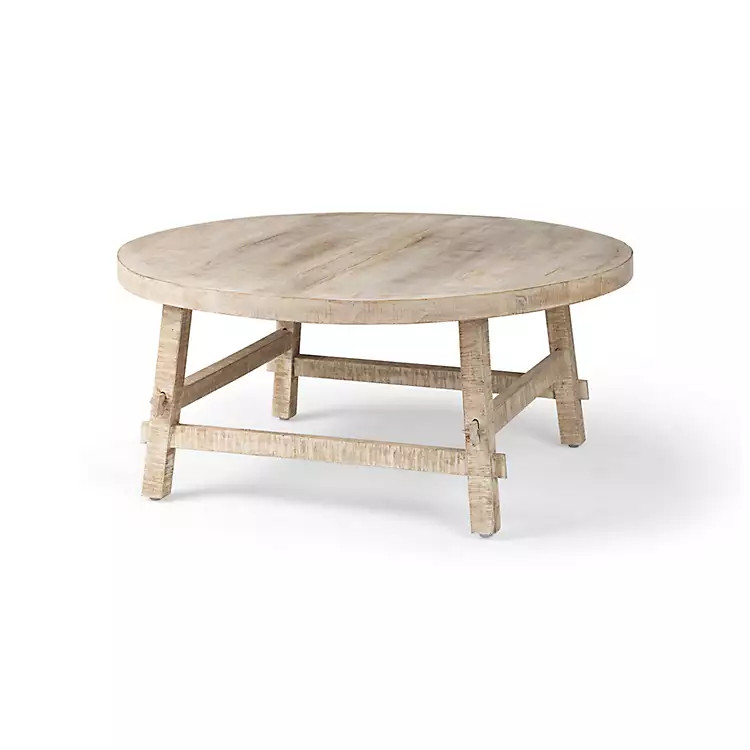 New! Round Whitewash Wood Modern Farmhouse Coffee Table | Kirkland's Home