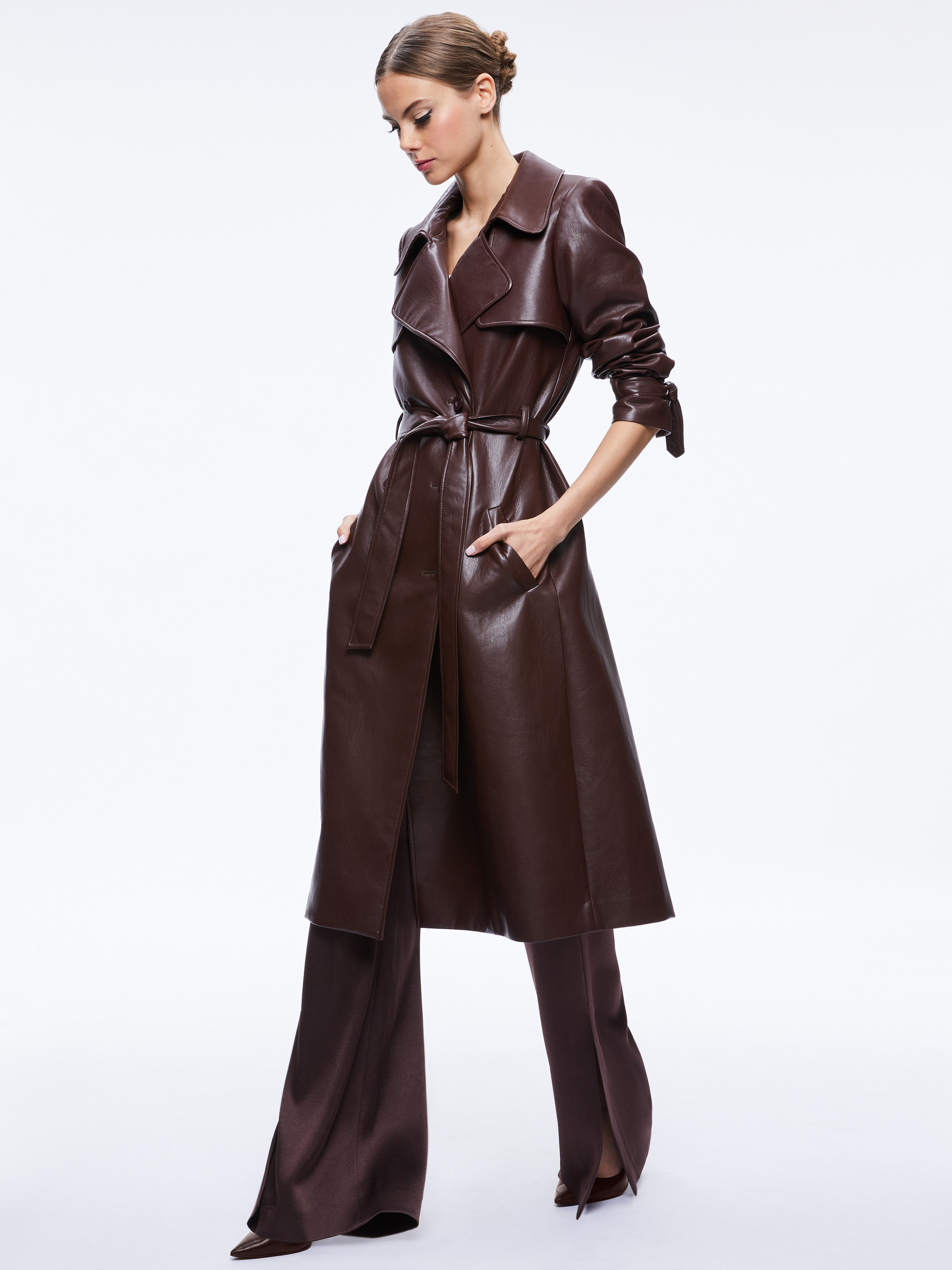 ELICIA VEGAN LEATHER TRENCH COAT | Alice + Olivia