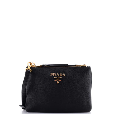 Dual Strap Double Zip Crossbody Bag Vitello Daino Small | Rebag