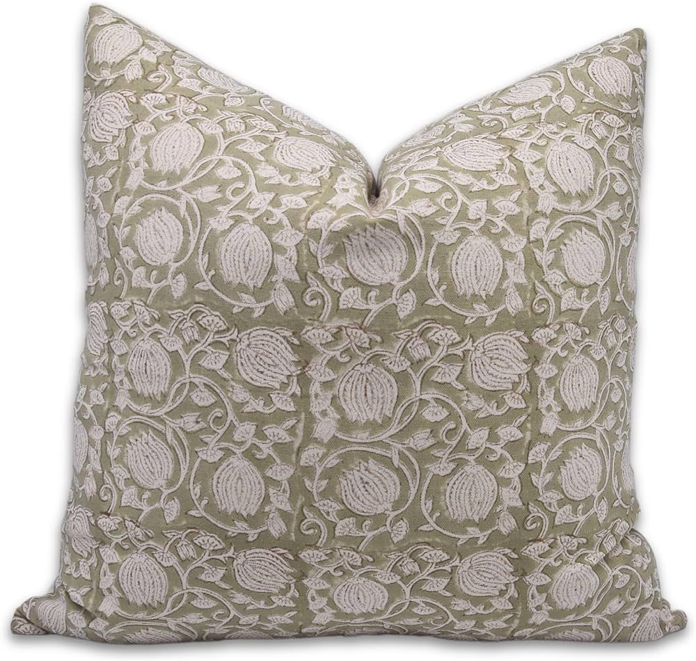 Fabritual Block Print Duck Canvas Cotton 26x26 Throw Pillow Covers, Decorative Handmade Pillow Co... | Amazon (US)