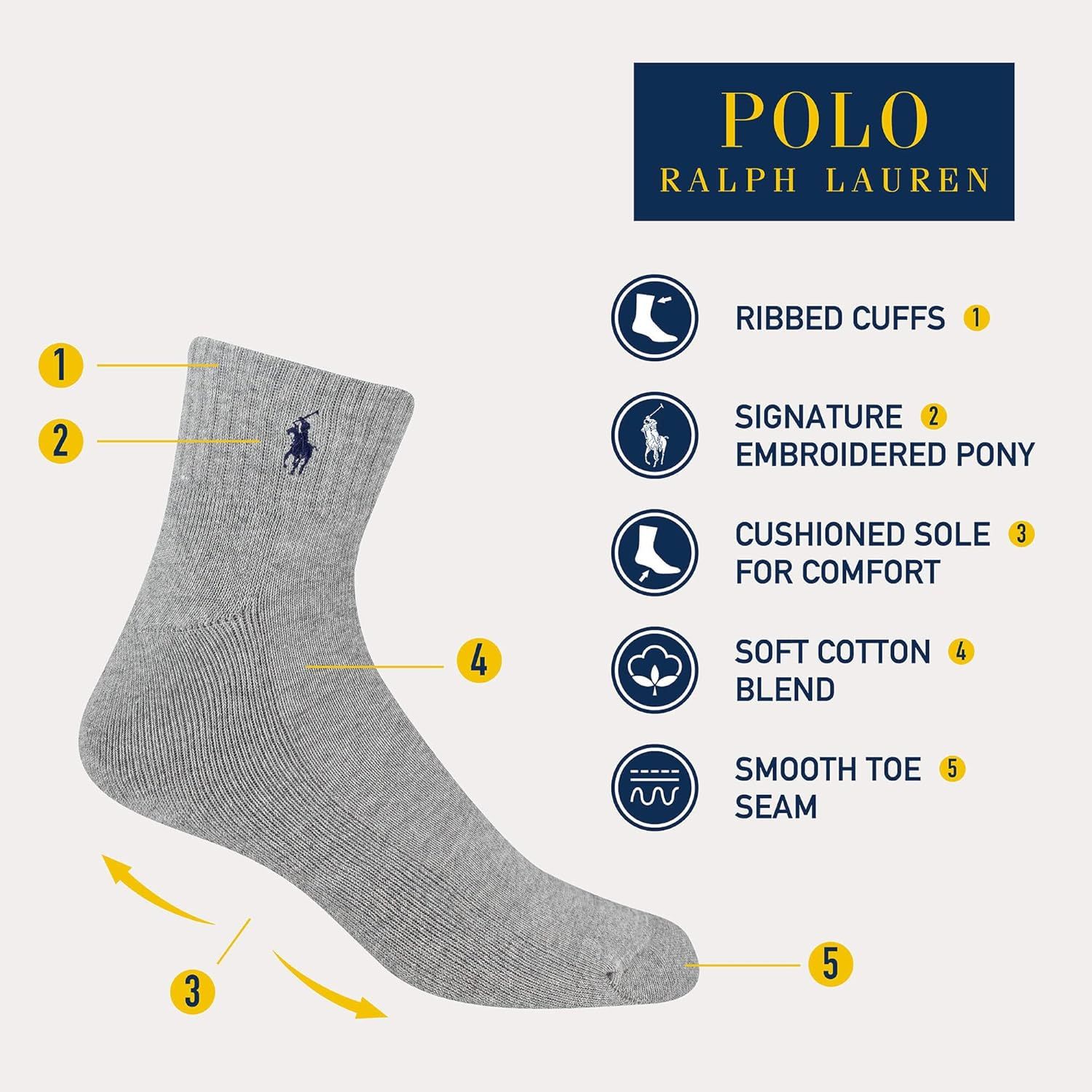 POLO RALPH LAUREN Men's Classic Sport Solid Ankle Socks-6 Pair Pack-Athletic Cushioned Cotton | Amazon (US)