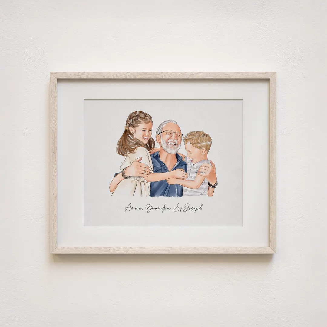 Personalized Grandfather Portrait, Hand-drawn Artwork, Custom Grandpa Gift for Birthday, Father's... | Etsy (Global)