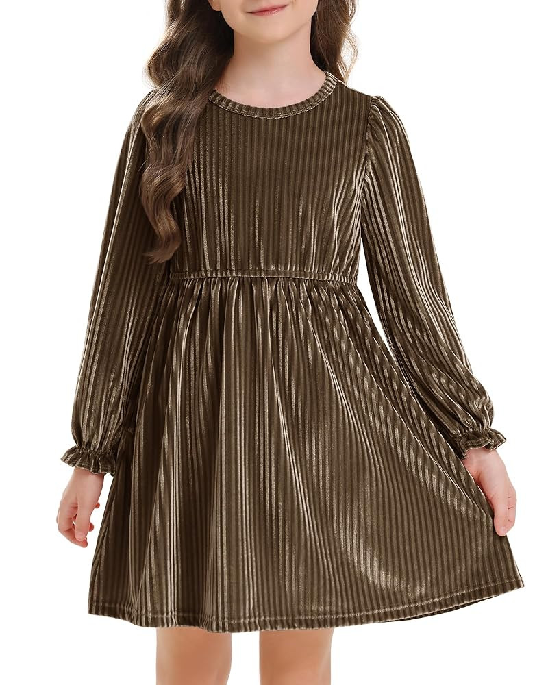 Stelle Girls Long Sleeve Velvet Dress Ruffled Crew Neck Midi A-Line Dresses Vintage Formal Party ... | Amazon (US)