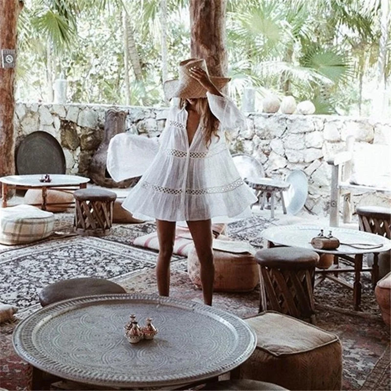 New Women Beach Dress Lace Chiffon Crochet Bikini Cover Up Swimwear Bathing Suit - Walmart.com | Walmart (US)