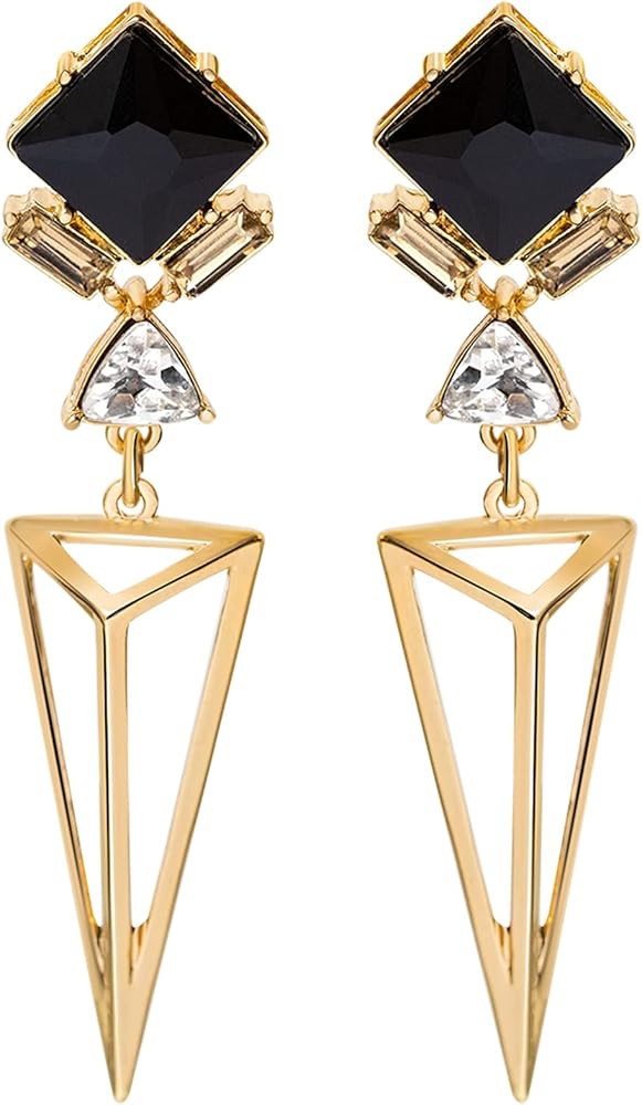 VINTY | Art Deco Vintage Style Geometric Statement Bridesmaid Long Fancy Elegant Black Crystal Go... | Amazon (US)