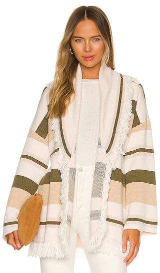 Atlas Blanket Stripe Fringe Cardigan in Neutral Stripe | Revolve Clothing (Global)