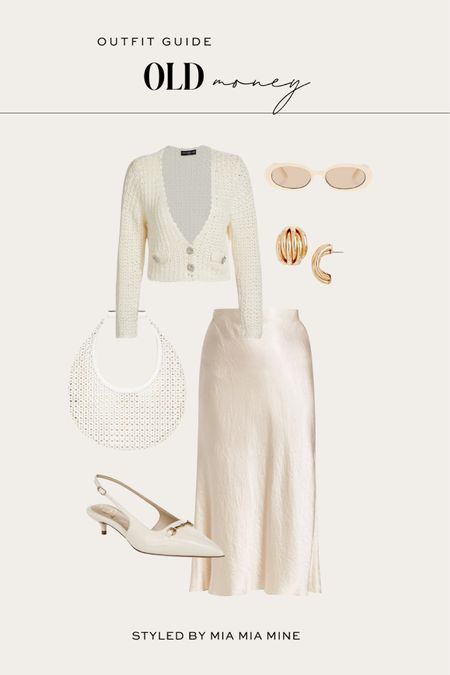 Summer outfit ideas
Saks cardigan
White satin skirt
Sam Edelman kitten heel pumps
Staud hobo bag 

#LTKStyleTip #LTKItBag #LTKSummerSales