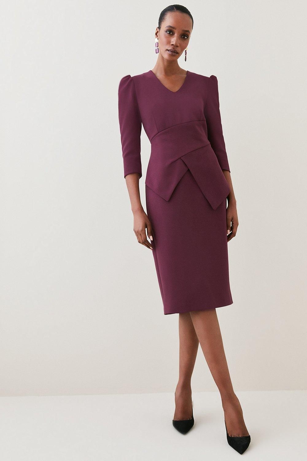 Structured Crepe Sleeved Midi Dress | Karen Millen US