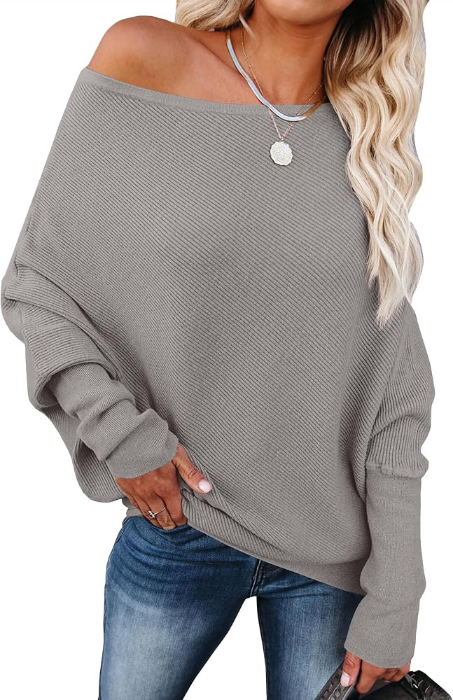 ANRABESS Off The Shoulder Sweater Oversized Fall Going Out Tops | Amazon (US)