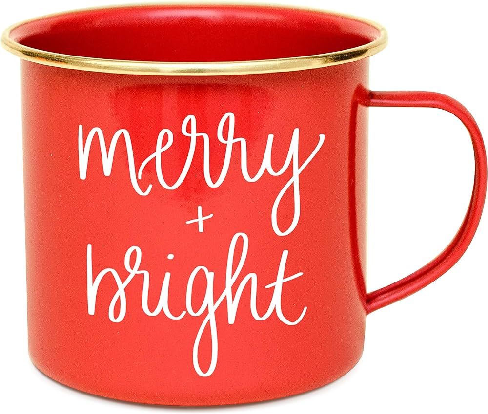 Sweet Water Decor "Merry & Bright Christmas Coffee Mug | 18oz Galvanized Steel Festive Coffee Cup... | Amazon (US)