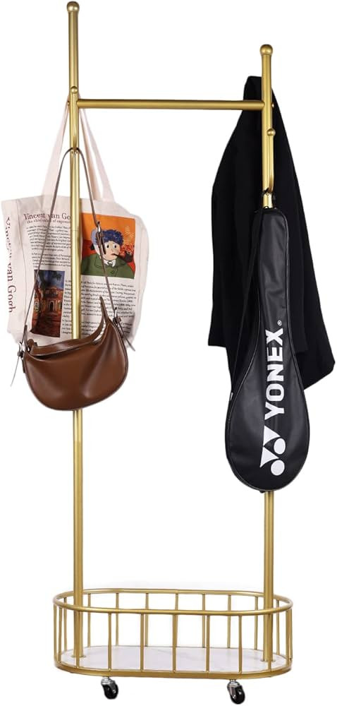 ZHANYUN Gold Metal Garment Rack, Clothes Racks on Wheels, Rolling Clothing Rack with A Hanging Ro... | Amazon (US)