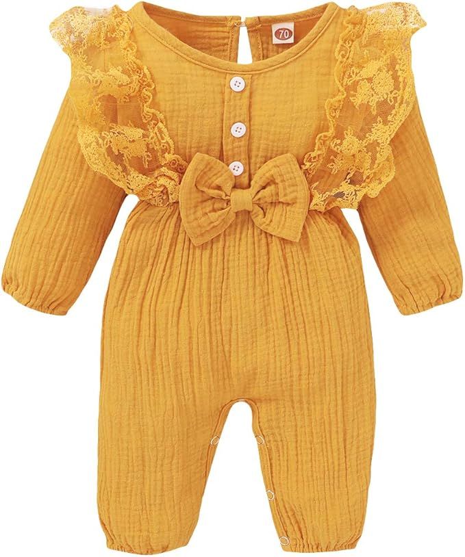 Baby Girl Romper Lace Clothes,Jumpsuit One Piece Bodysuit Fall Winter Onesies | Amazon (US)
