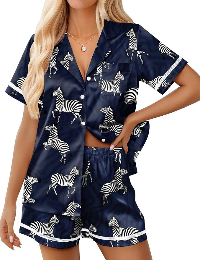 Ekouaer Womens Silk Pajama Sets Button Up Satin Pjs Short Sleeve 2 Piece Pj Sets Cute Lounge Sets... | Amazon (US)