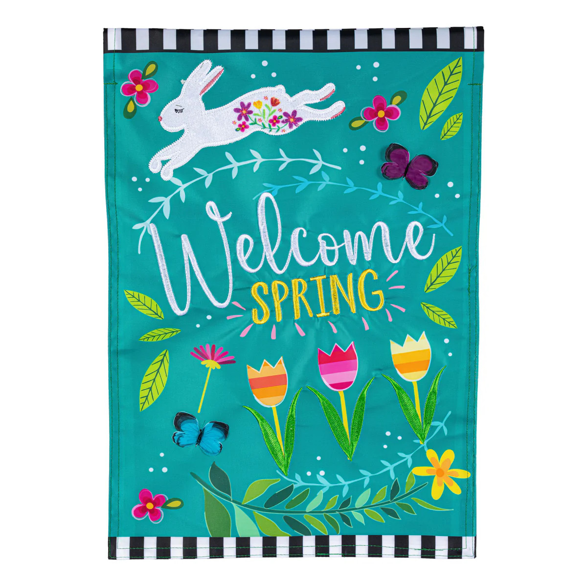 Welcome Spring Bunny Applique Garden Flag | My Evergreen