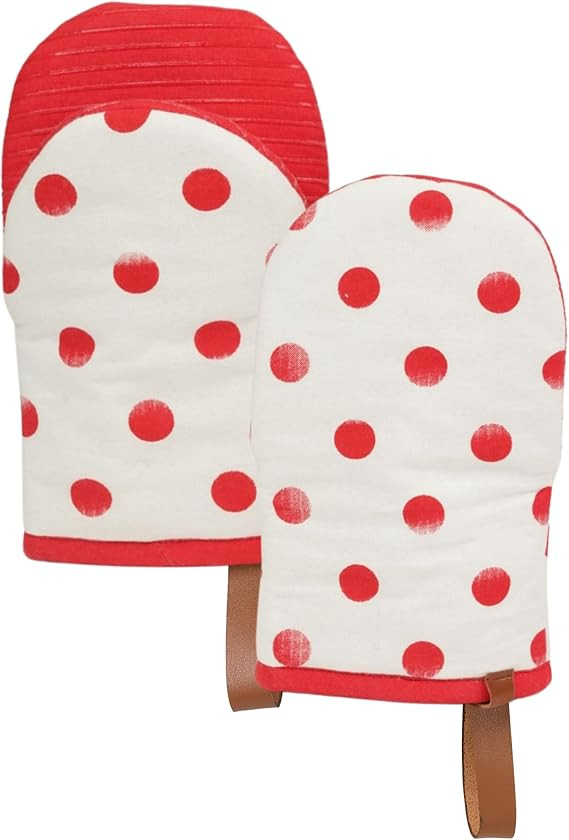 Folkulture Valentine Oven Mitts - Set of 2 (5.75"x9") | Polka Red Oven Mitts with Hanging Loop fo... | Amazon (US)
