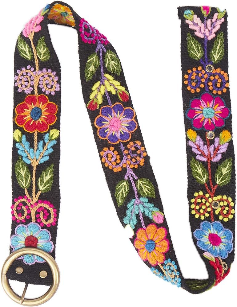 Womens 100% Alpaca Wool Handmade Fair Trade Belt with Colorful Embroidered Flowers | Amazon (US)