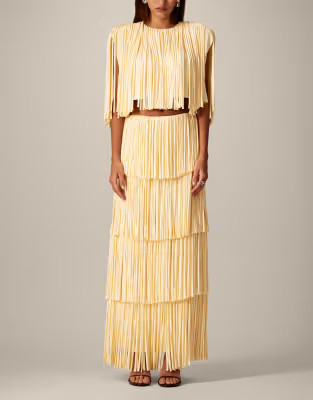 ARRANGE fringe tiered maxi skirt co-ord in butter yellow | ASOS (Global)