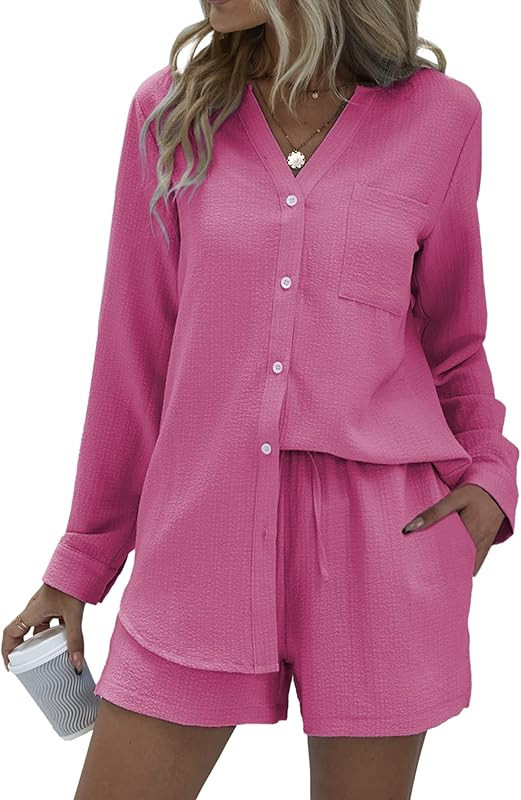 Ekouaer Women's V Neck Button Down Lounge Sets | Amazon (US)