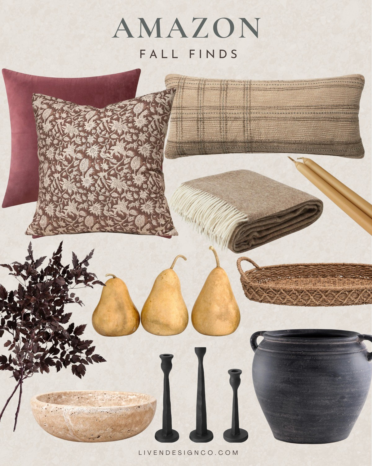 Amazon fall decor. Gourds. Burgundy Fall stems. Throw pillows. Jug vase. Black taper candle holders. Woven tray. Home decor. Block print pillows. 

#LTKSeasonal #LTKHome #LTKStyleTip