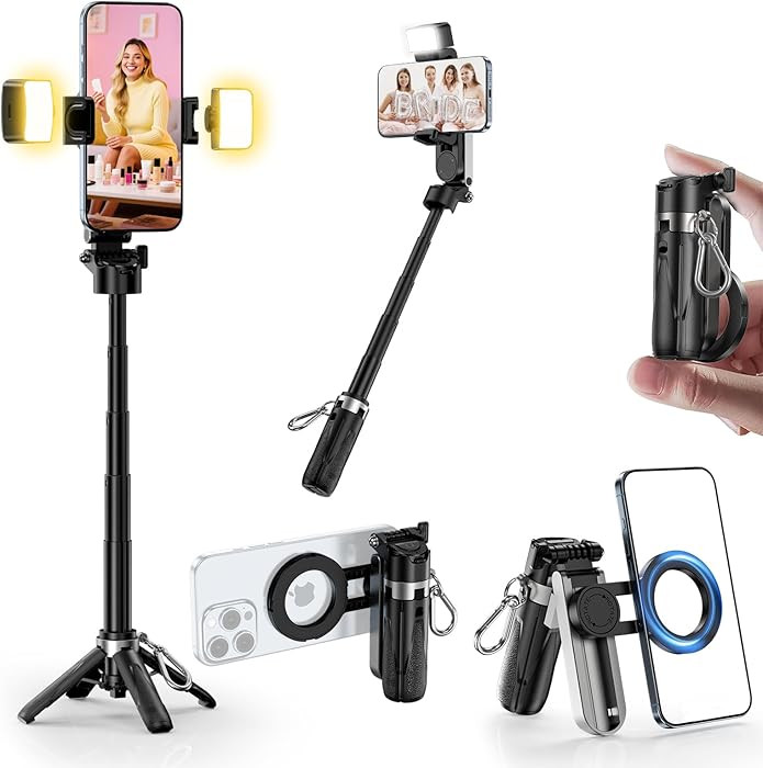 CloudValley Upgraded Magnetic Mini Selfie Stick Tripod with 2 Fill Lights, 4-in-1 Pocket Size Pho... | Amazon (US)