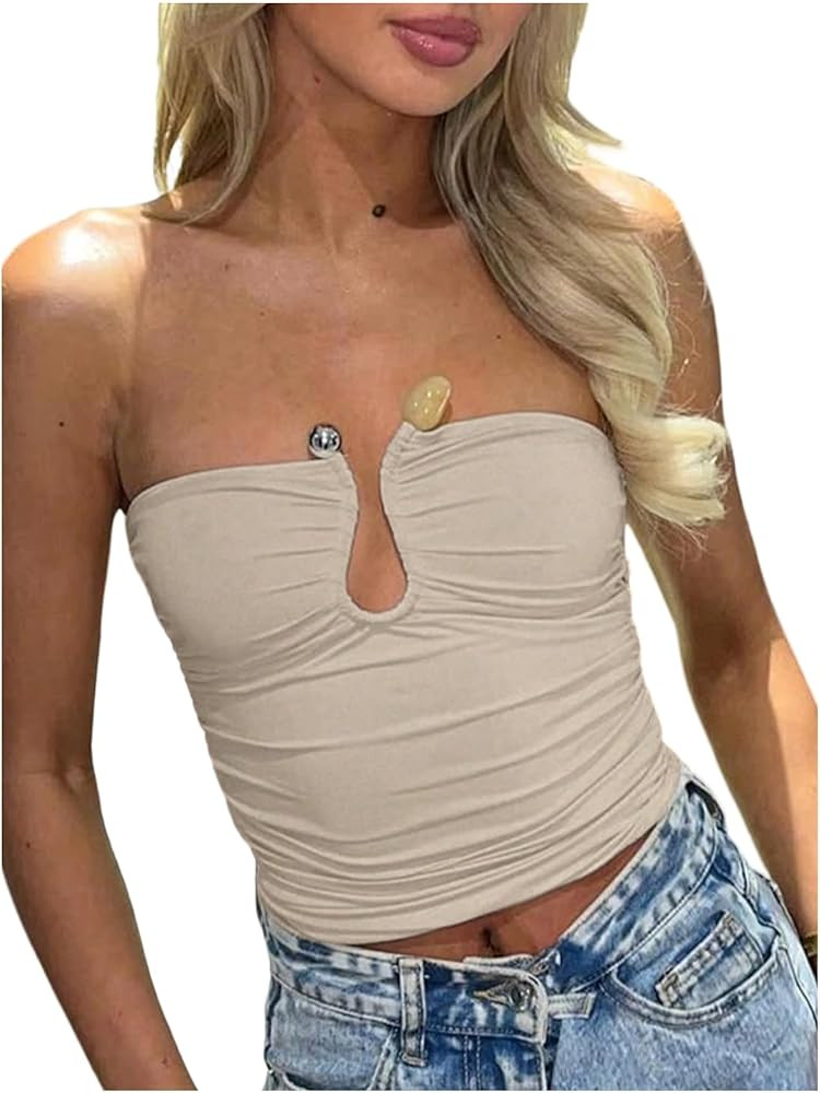 SOLY HUX Women's Tube Tops Strapless Y2k Going Out Bandeau Shirts Summer Aesthetic Outfits | Amazon (US)